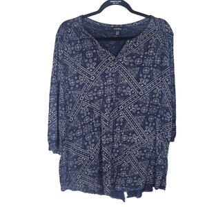 Lucky Brand Long Sleeve Tunic Top Women’s 2X Bohemian Bandana Print